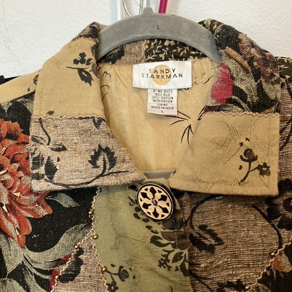 Sandy Starkman Silk Studded Jacket L Olive Green Vintage - Picture 7 of 13